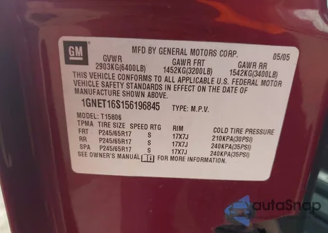 2005 Chevrolet Trailblazer Ext Lt z USA, uszkodzony, nr VIN 1GNET16S156196845